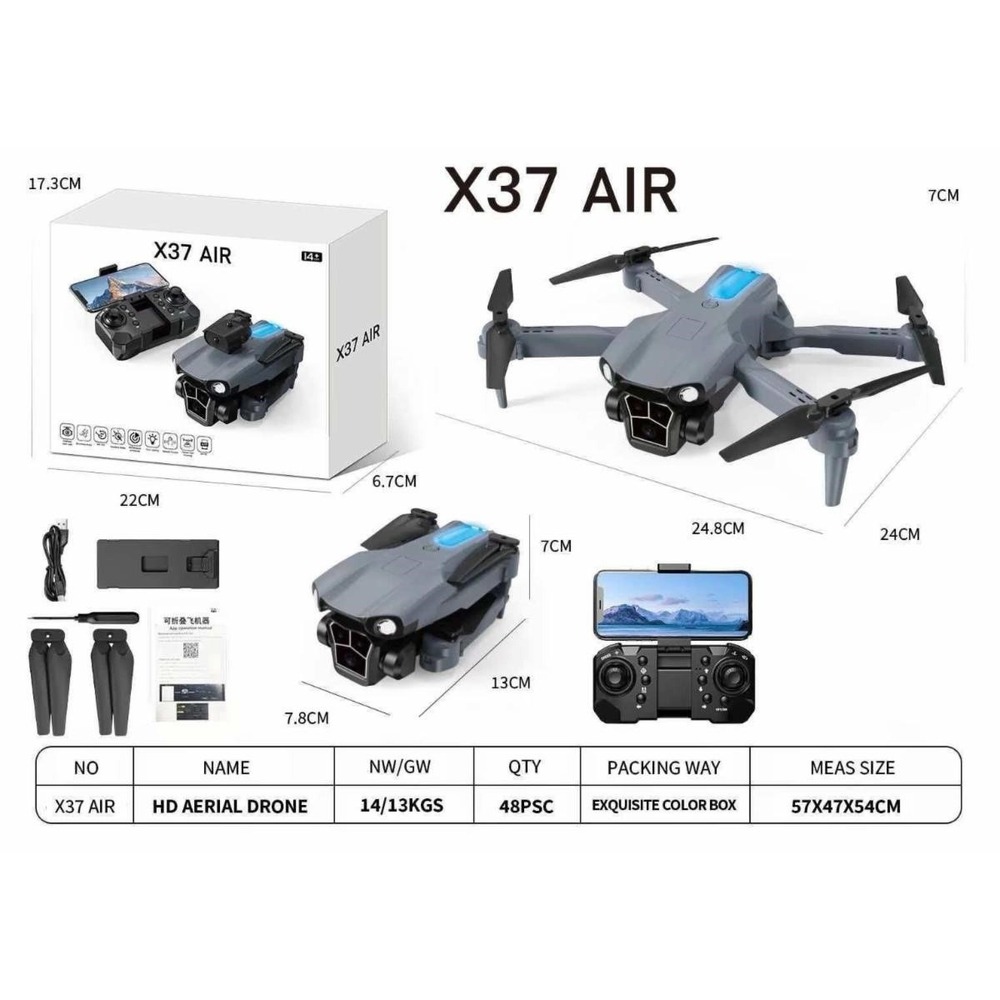 X37 Air Foldable Drone with Brushless Motor 360 Obstacle Avoidance Grey NEW
